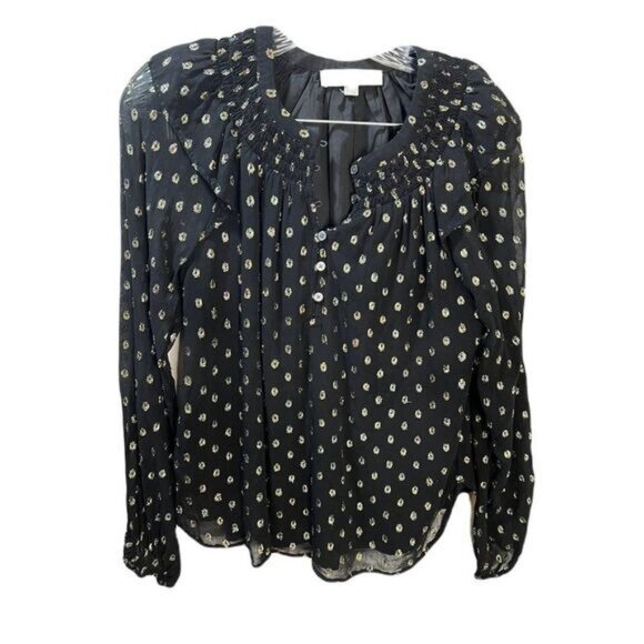 LOFT Metallic Dot Lace Button Up Long Sleeve‎ Top XS - Picture 2 of 9